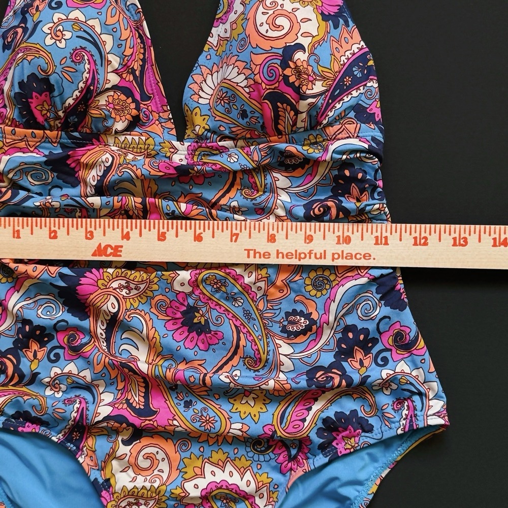 Lucky Brand One Piece Swimsuit Small Paisley Halter Tie Removable Cups NWOT - Picture 12 of 15
